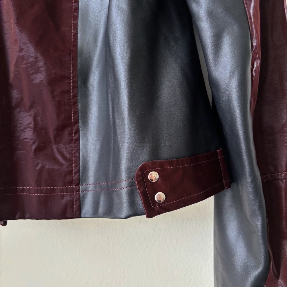 Clara Sunwoo Mulberry Vinyl + Liquid Leather Panel Zip Cuff Jacket Small - Picture 9 of 12
